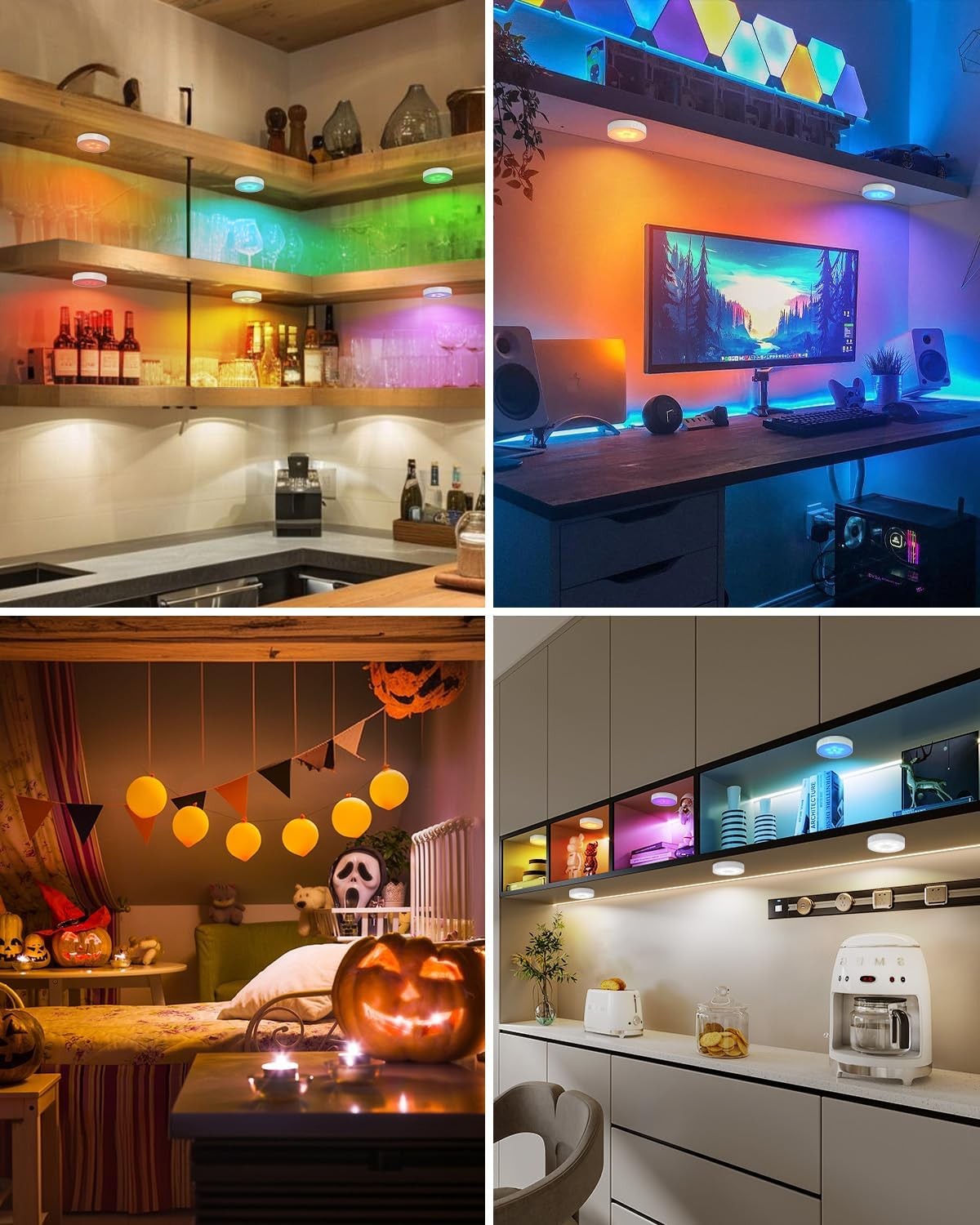 6Pcs RGB Rechargeable Puck Lights with Remote,16 Color Motion Sensor Puck Lights