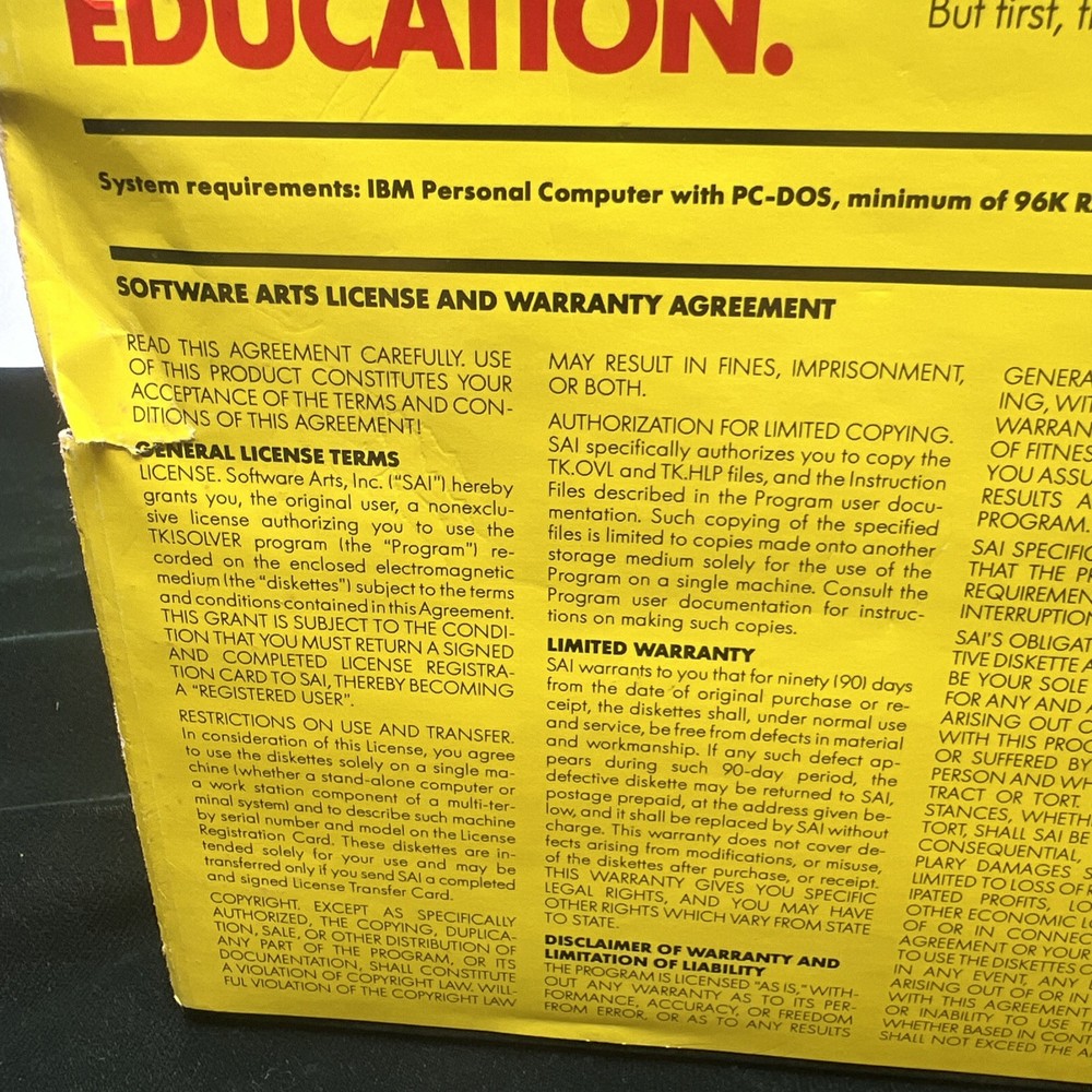 IBM PC Software: TK! SOLVER 1.2 From Software Arts DOS Vintage