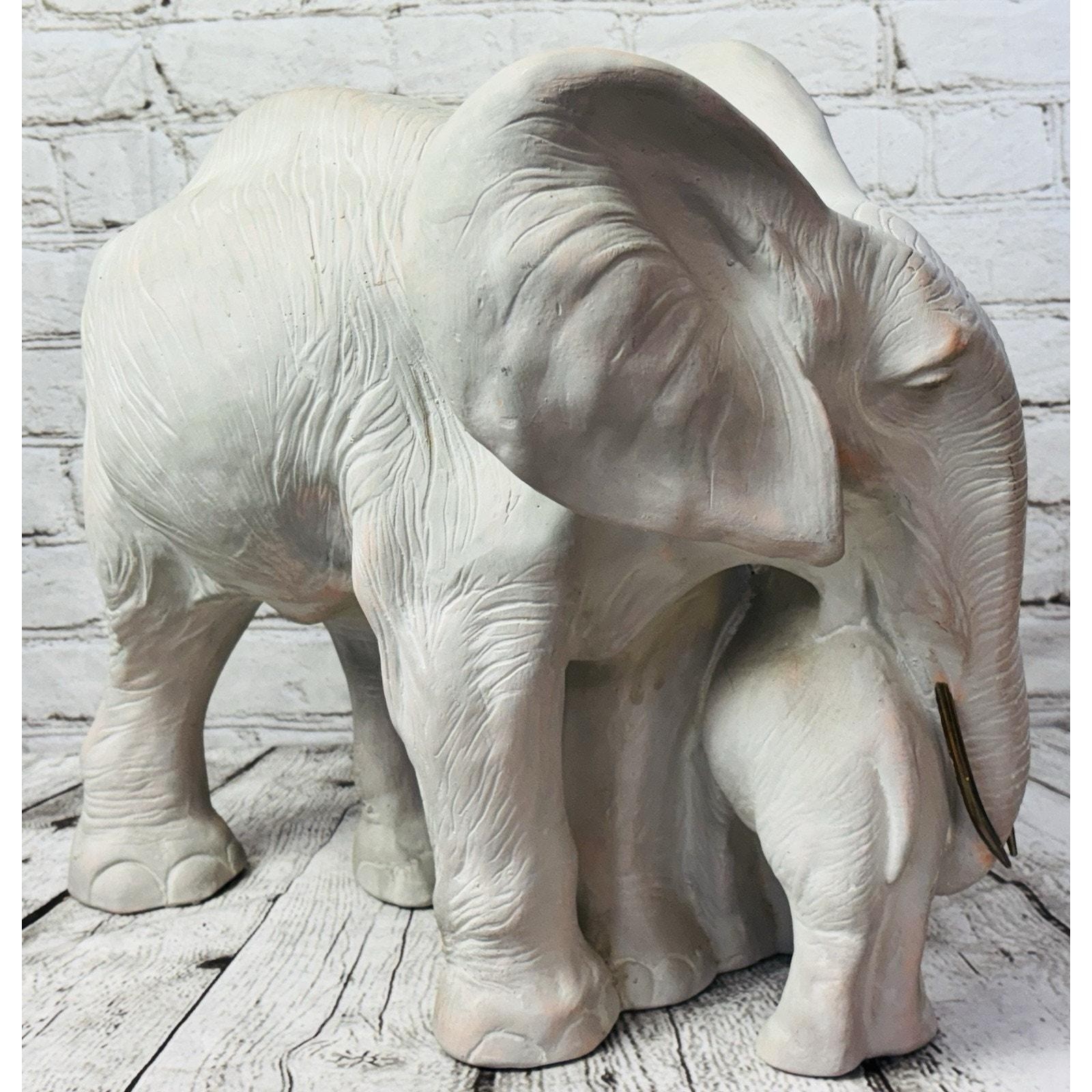 Vintage Anne Jo Elephant Sculpture: Mother and Baby, Handmade Decor (15" x 18")