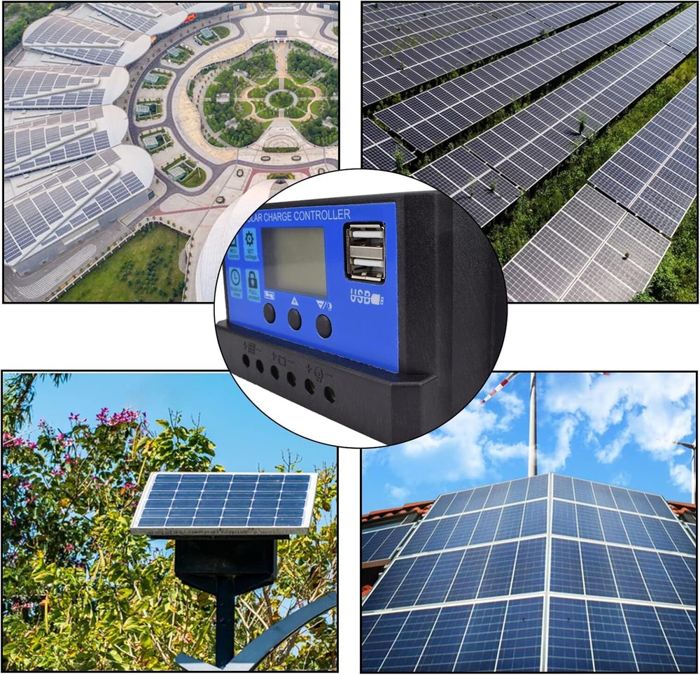 30A Solar Charge Controller 12V/24V LCD Dual USB Battery Regulator