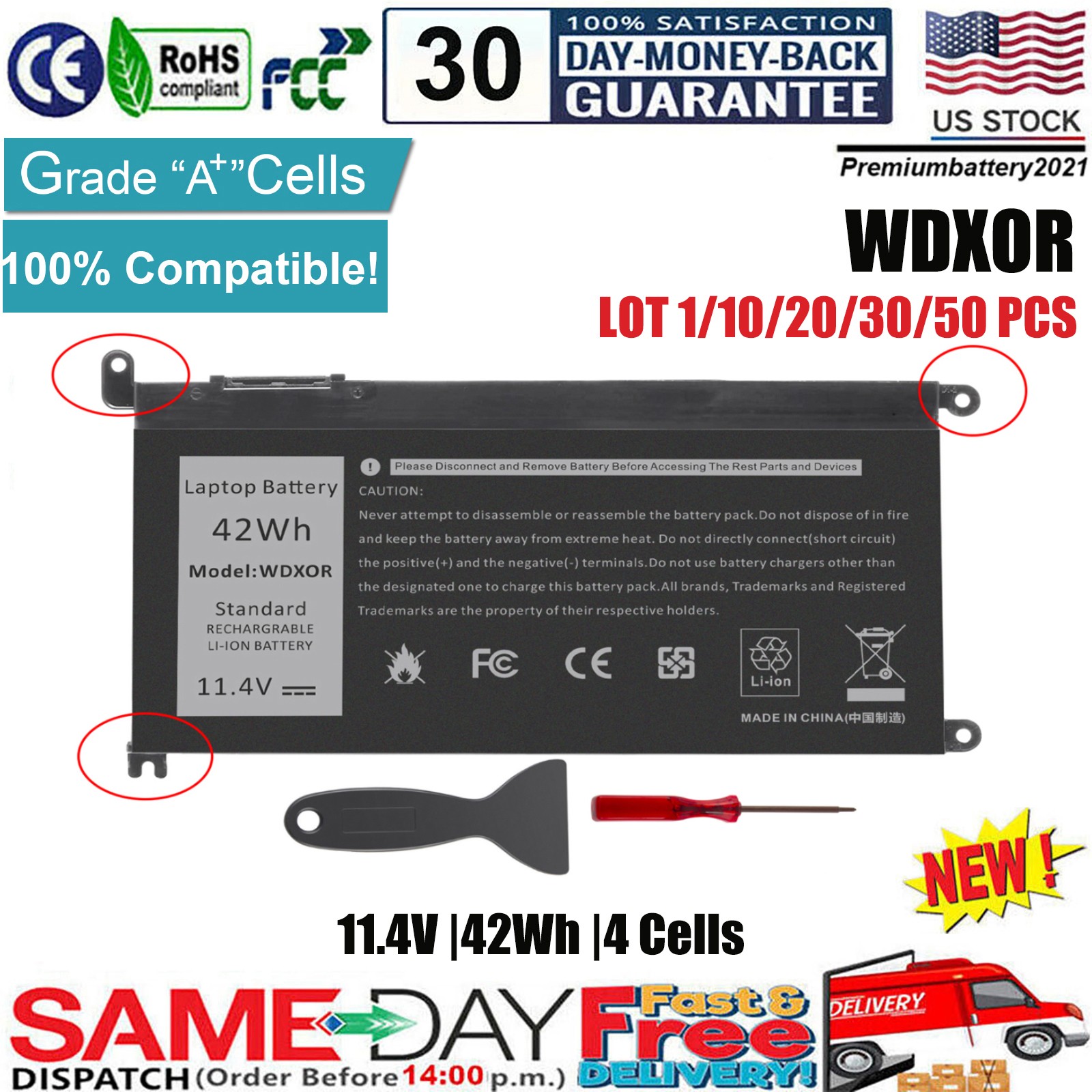 ✅LOT WDX0R Battery For DELL Inspiron 15 5567 5568 5368 7368 7569 7579 WDXOR 42Wh