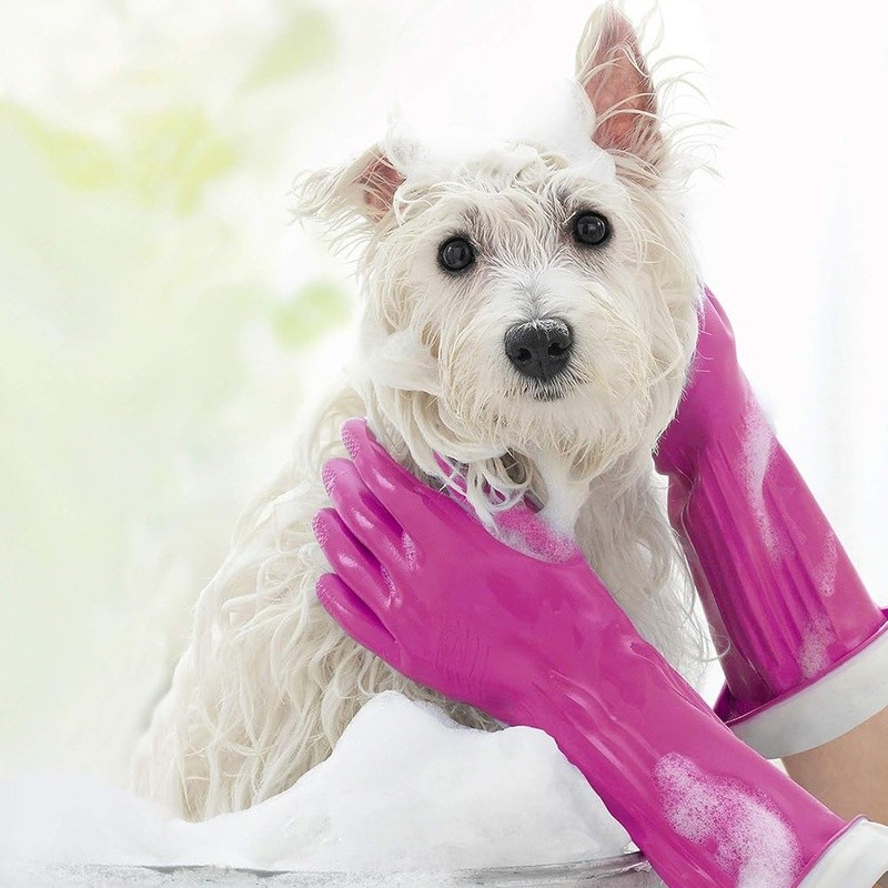 Triple Layer Rubber Gloves Reusable W/ Drip Catch Cuff Textured Grip Medium Pack