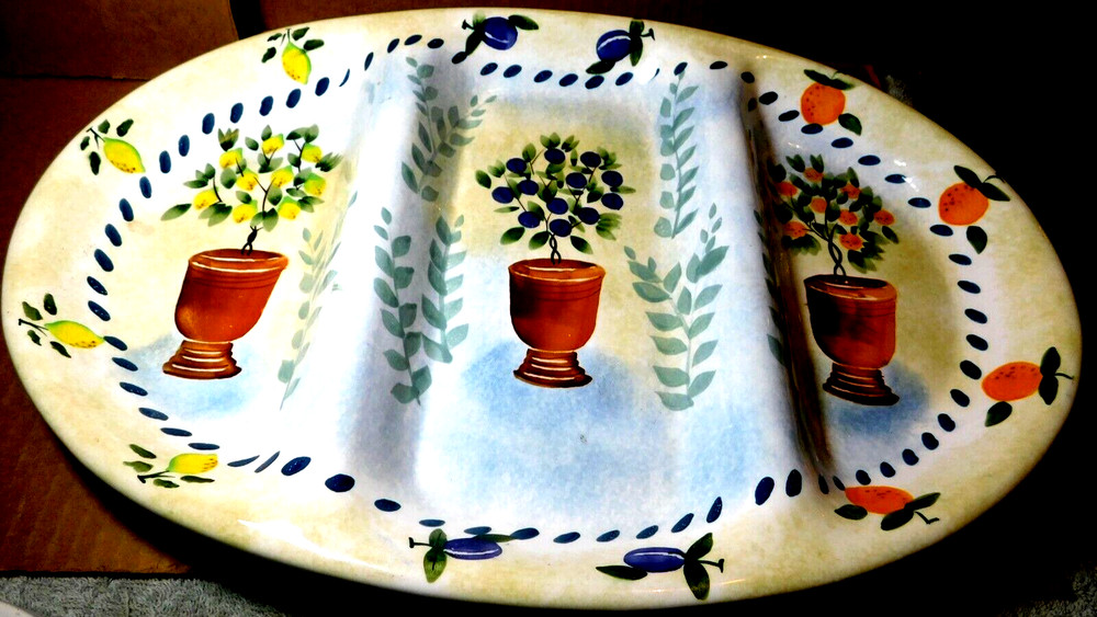 Sakura~Gracey Knight "Topiary" Oval Three Section Stoneware Platter