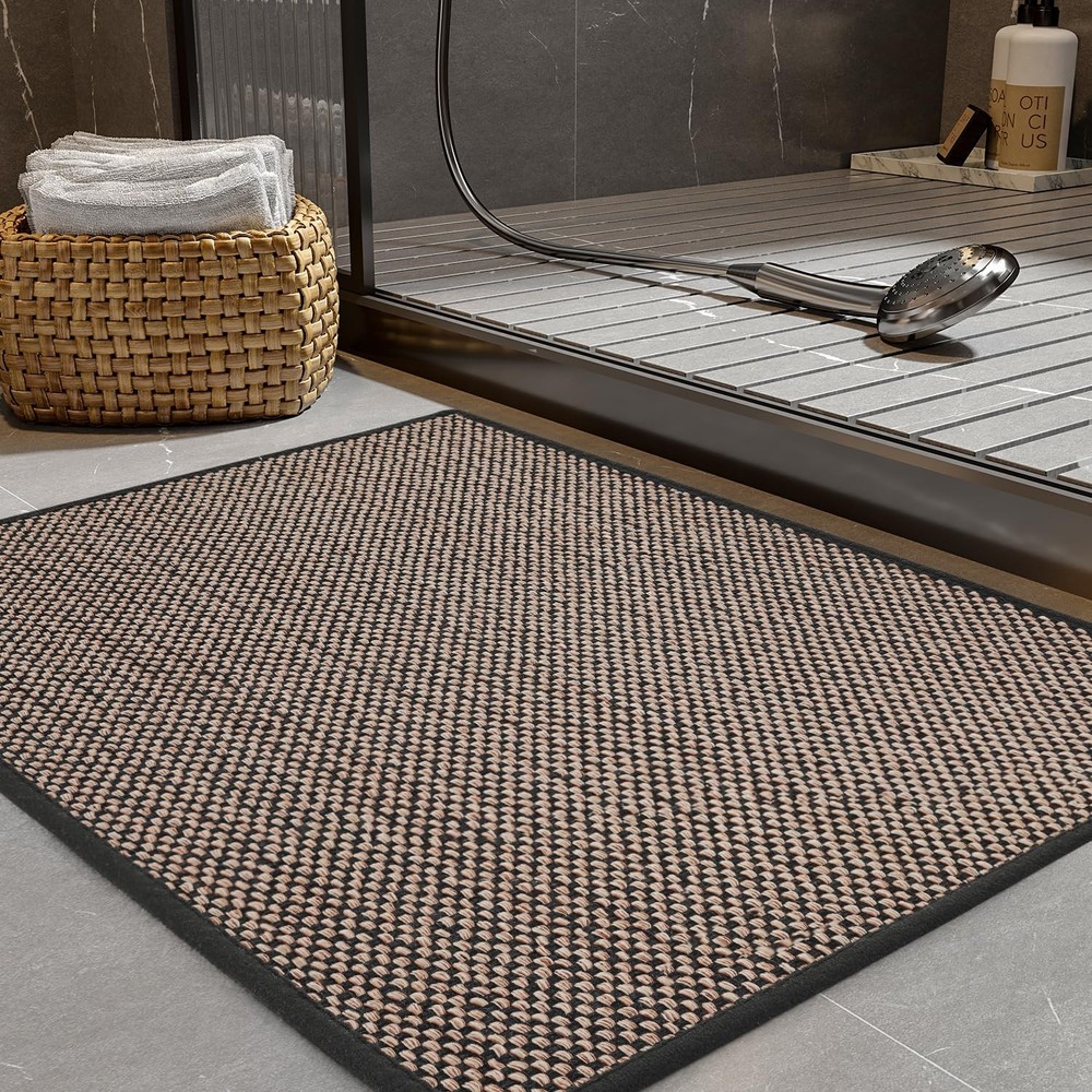 PADOOR Non-Slip Bath-Mats, Rubber-Backing 20''x32'' Rectangular, Black
