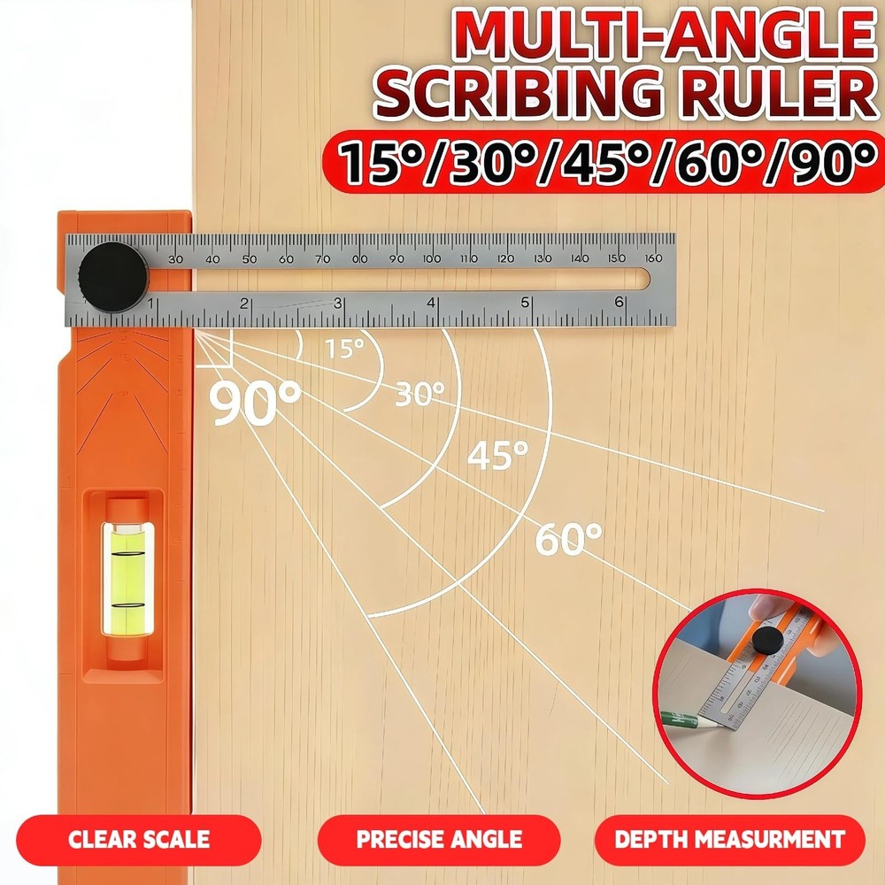Adjustable Positioning Marking Protractor Tool, Multi-Angle Depth Measuring R...