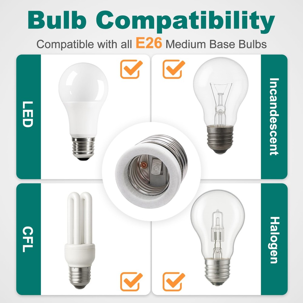 DiCUNO E39 to E26 Socket Converter, Ceramic Mogul 1-Pack, Silver