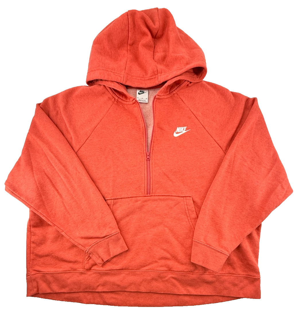 Nike Hoodie Womens XL Orange Quarter Zip Pullover Hooded Sweatshirt Swoosh