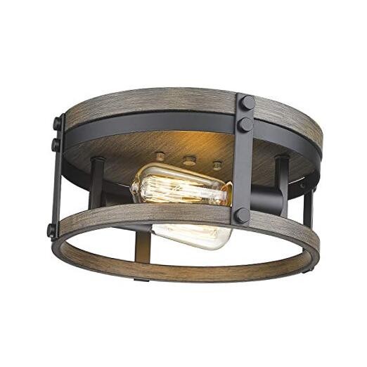 2-Light Farmhouse Flush Mount Ceiling Light, 12 inch Kitchen Ceiling Black