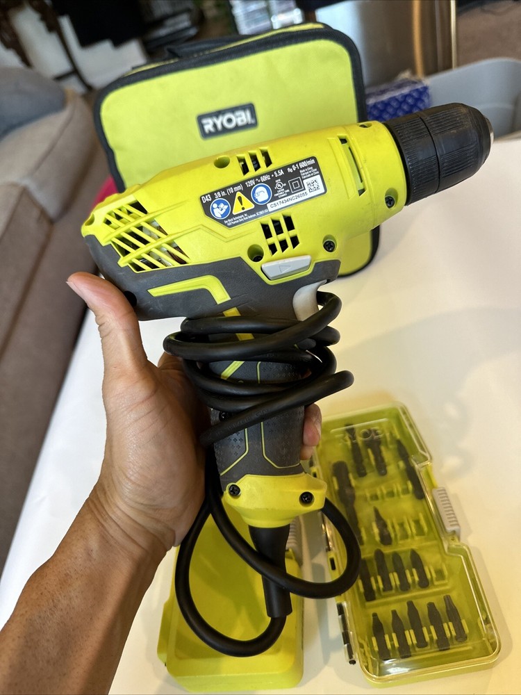 Ryobi D43K Variable Speed 3/8" Compact Drill/Driver Keyless Chuck +Tool Bag+Bits