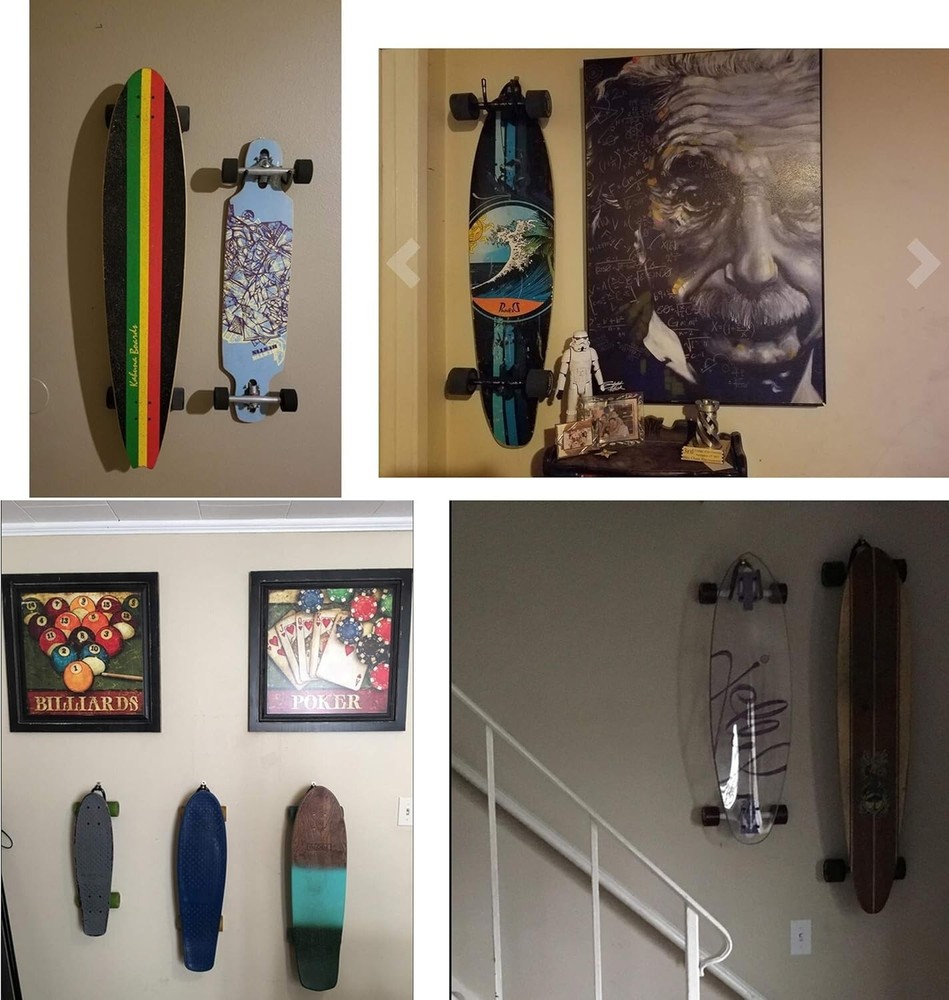Metal Skateboard Wall Mount Rack 4-Pack Adjustable for Storage Display Vertical