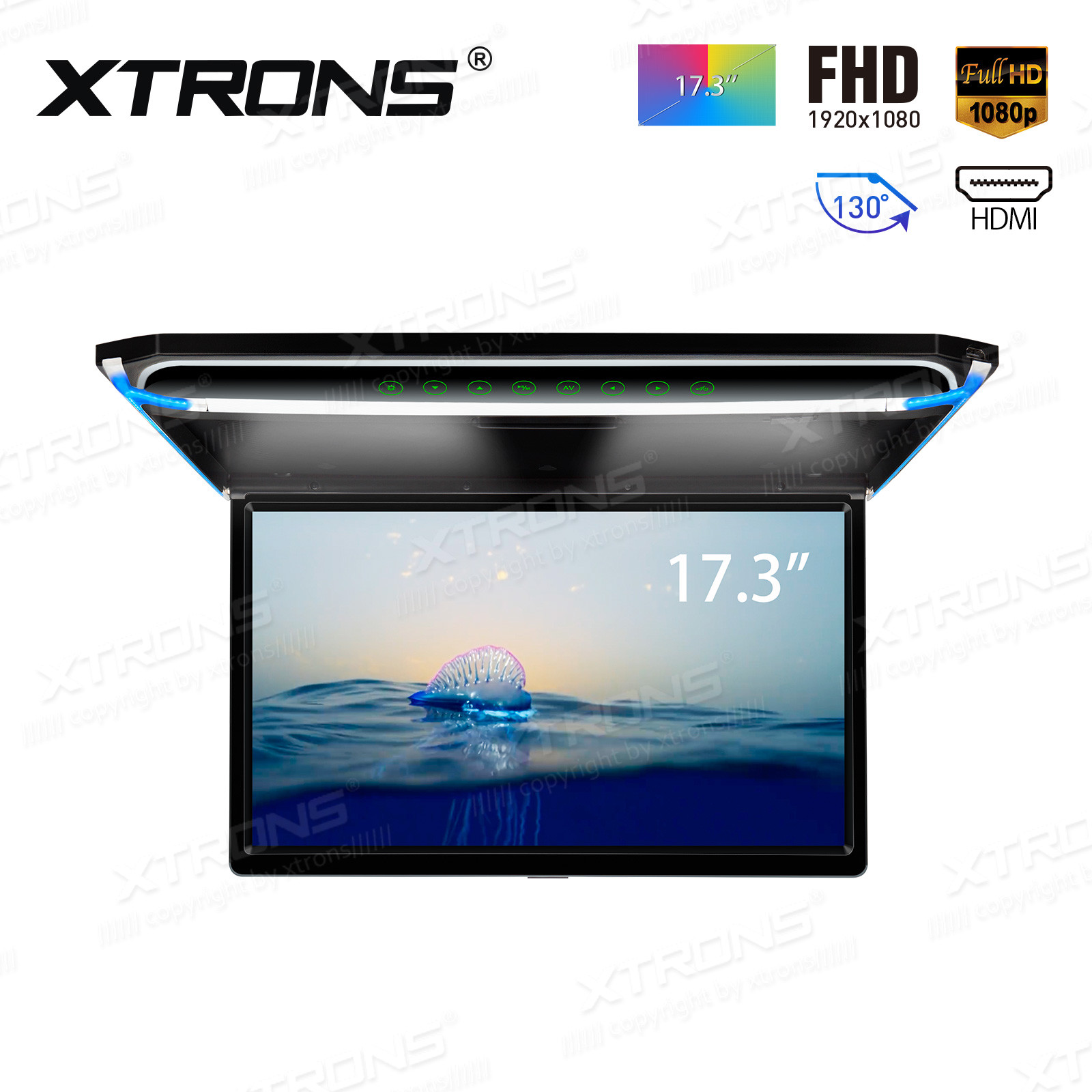 17.3" HDMI Car Roof Overhead Flip Down Monitor Full HD 1080P + Miracast Dongle