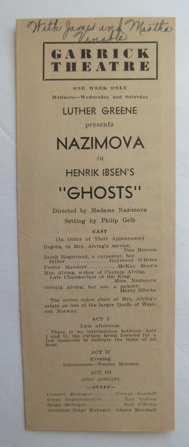 Program:  Ghosts (Nazimova) - Philadelphia - c. 1935