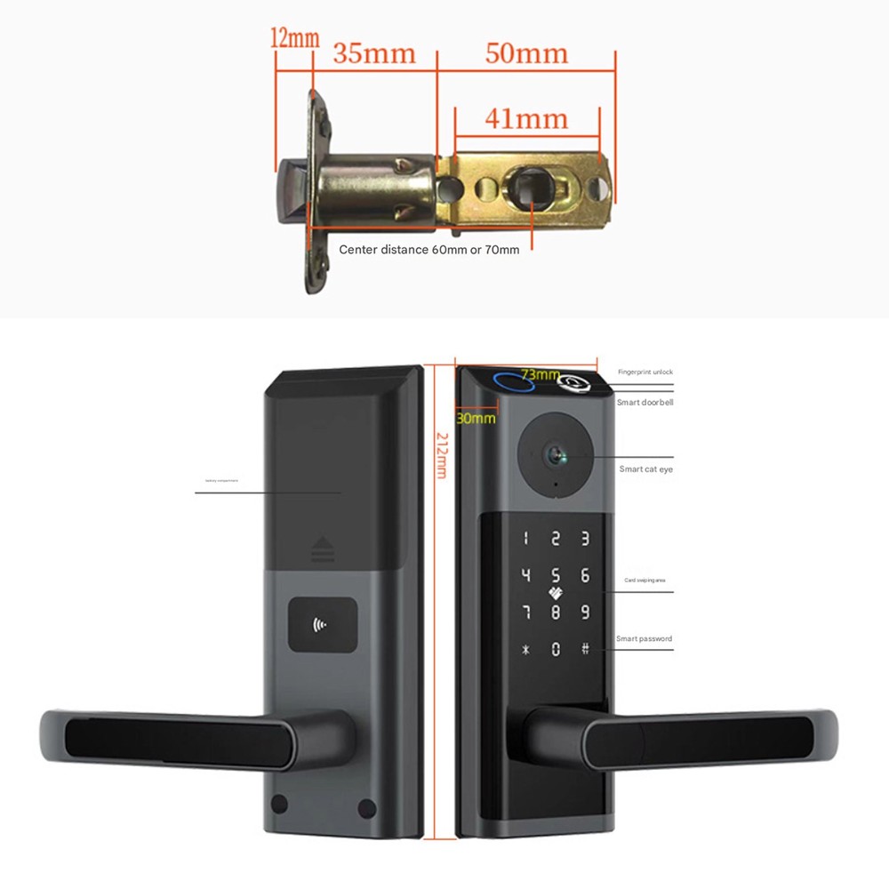Smart Lock with Camera & Handle Fingerprint Keyless Door Lock WiFi APP Control