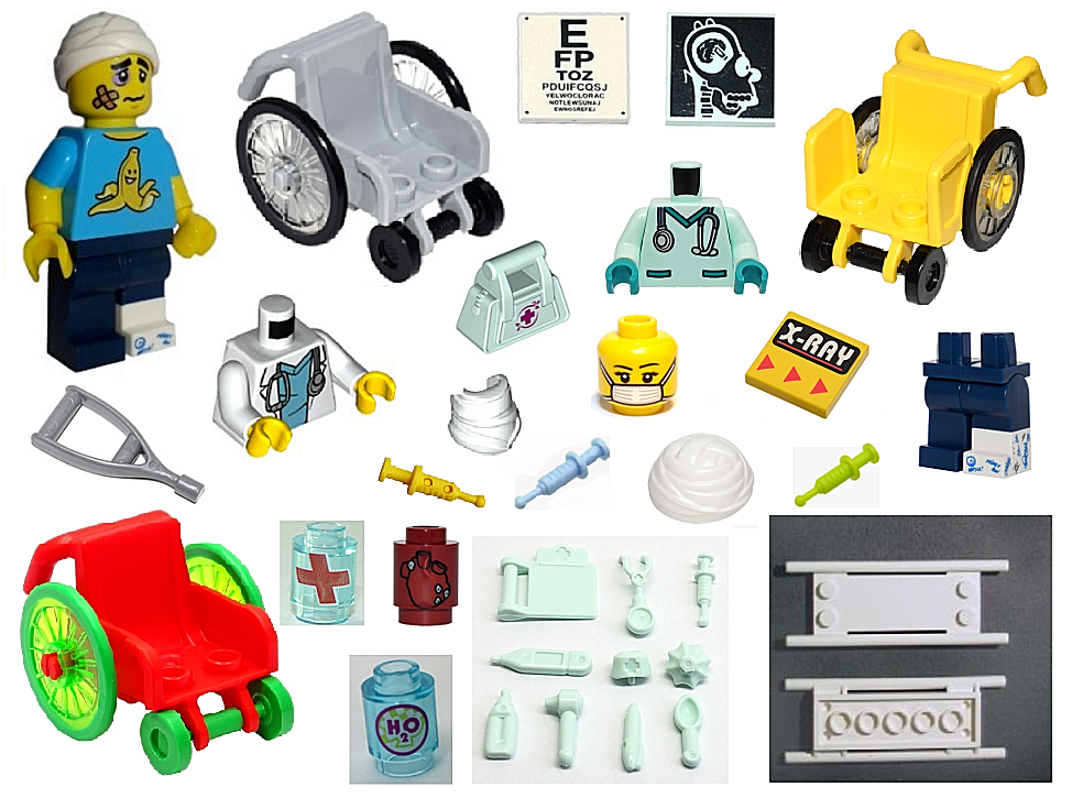 LEGO MEDICAL EQUIPMENT ~ Hospital Doctor Nurse Wheelchair Crutch X-Ray Cast NEW