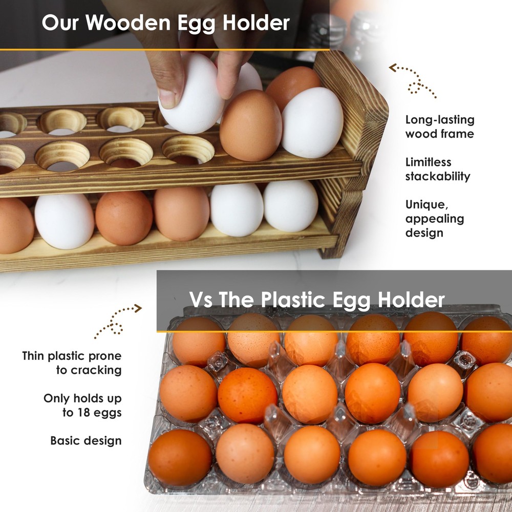 Expandable Stackable Wooden Egg Holder Countertop for 24 Eggs, Rustic Kitchen...