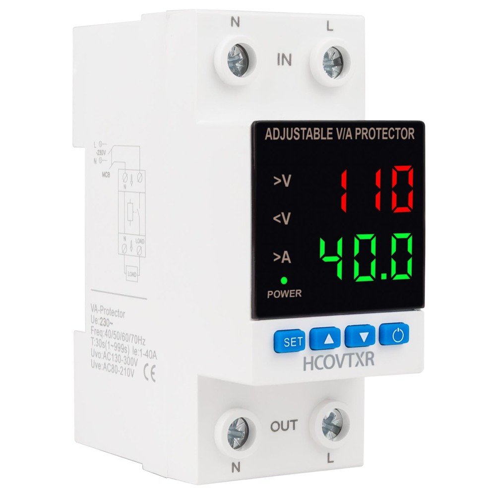 Over and Under Voltage Protector Adjustable 110V,40A Voltage Regulator with L...