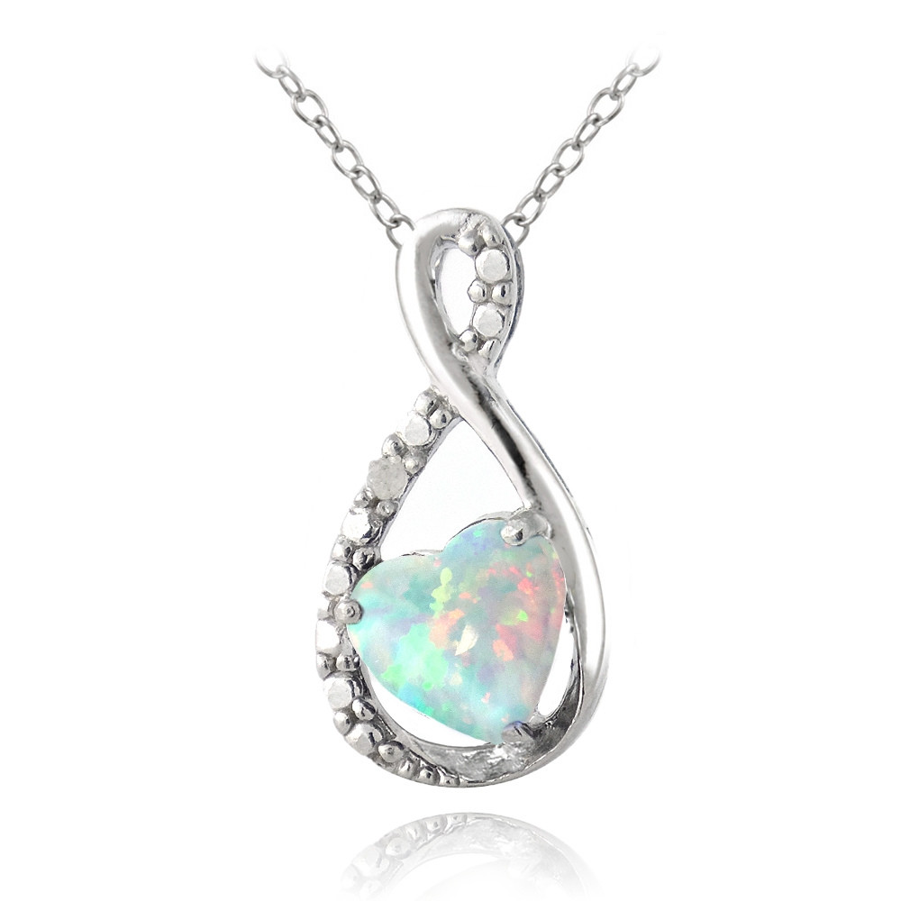 Silver Lab Created Opal & Diamond Infinity Heart Pendant & Stud Earrings Set