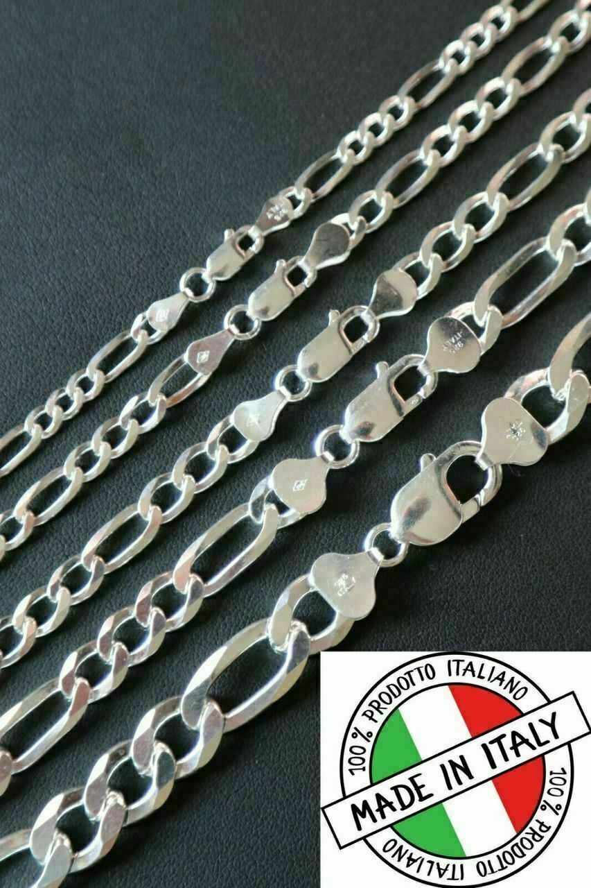 Figaro Link Chain Or Bracelet (2.5-10mm) Solid 925 Sterling Silver UNPLATED