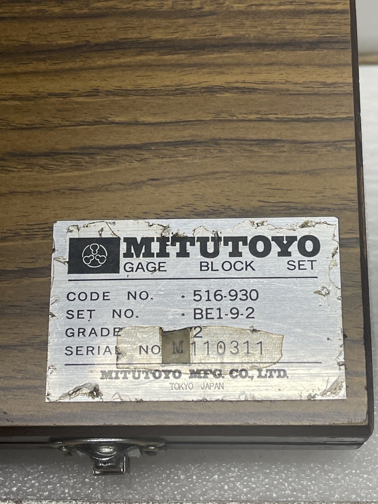 Mitutoyo Gauge Block Set Code# 516-930 Set# BE1-9-2 Grade 2 (10) Pieces Nice