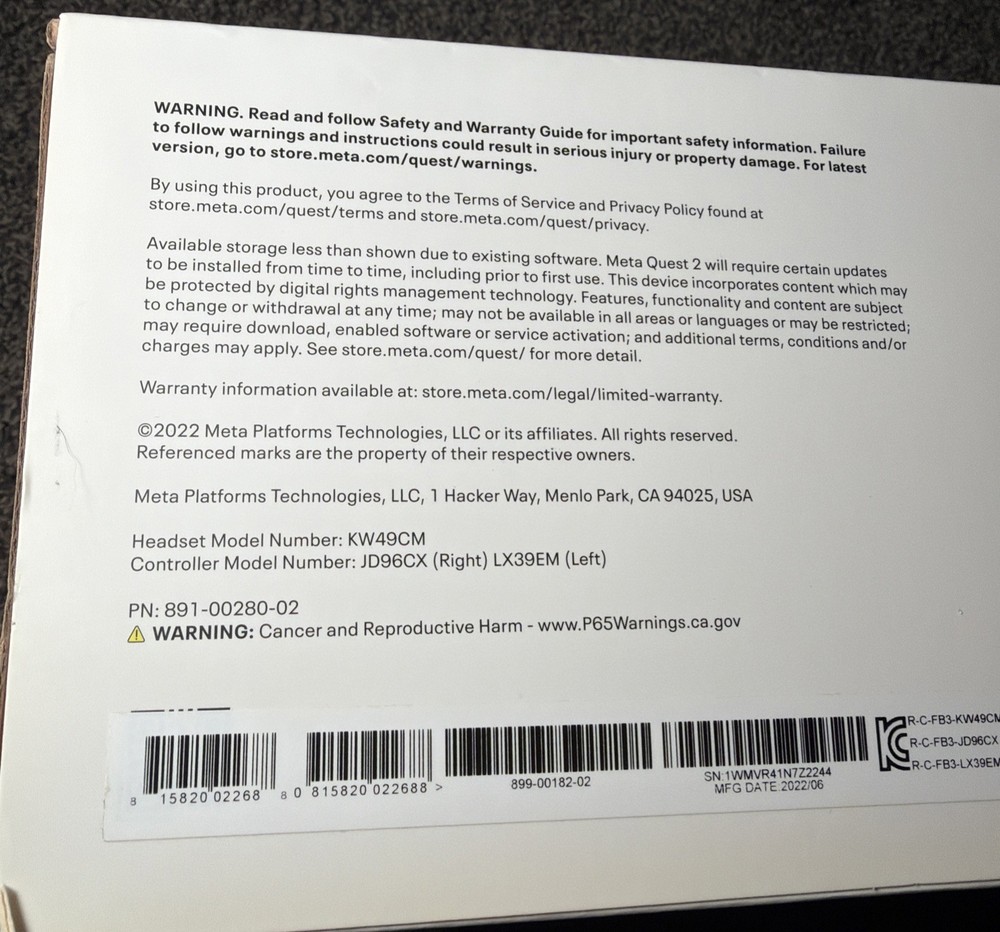 Meta Oculus Quest 2 128GB VR Headset ONLY with No Headstrap No Controllers