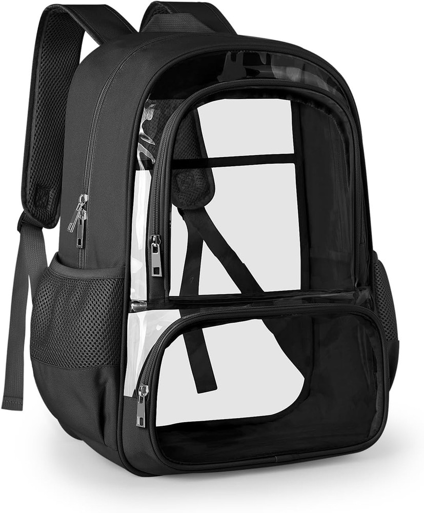 Clear Backpack, Fabric & PVC Transparent Backpack with Large, Black