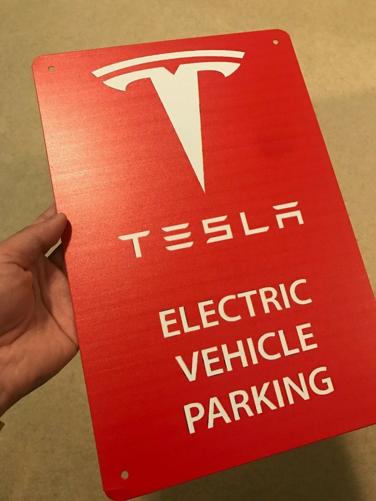 NEW Tesla Logo Parking Sign EV Electric Car on 8"x12" Metal Charging Garage Elon