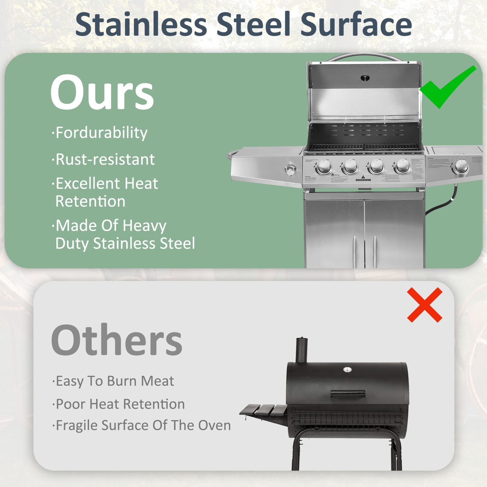 Propane Gas Grill 4 Burners Stainless Steel Grill Cart Outdoor Cooking BBQ 4+1