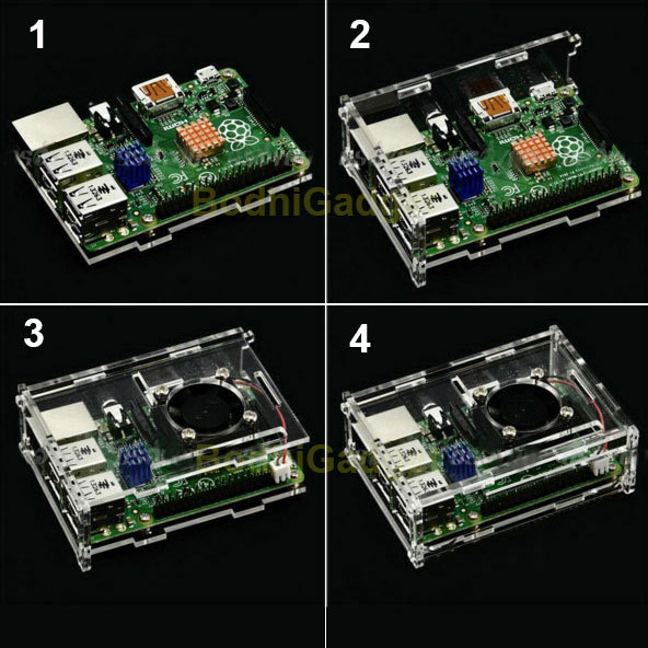 Raspberry Pi 2 3 Model Raspberry Pi B+ Clear Case Enclosure Box + Cooling Fan