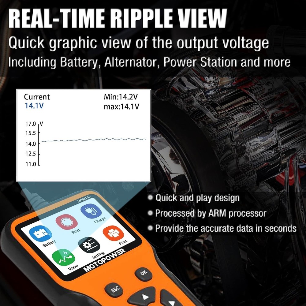 Comprehensive Battery Tester: 12V Cranking & Charging Analyzer with LCD Display