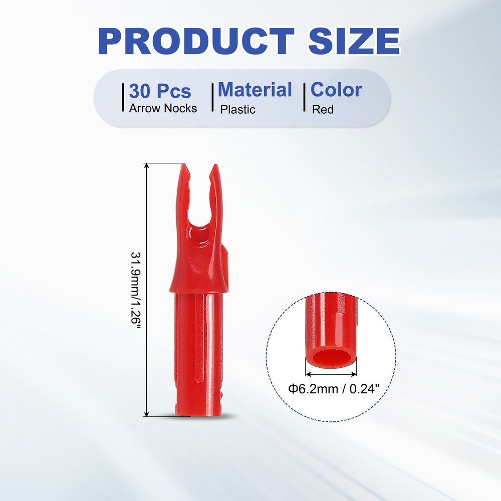 30 Pack Archery Arrows Nocks 6.2mm Plastic Insert Arrow Nock Red