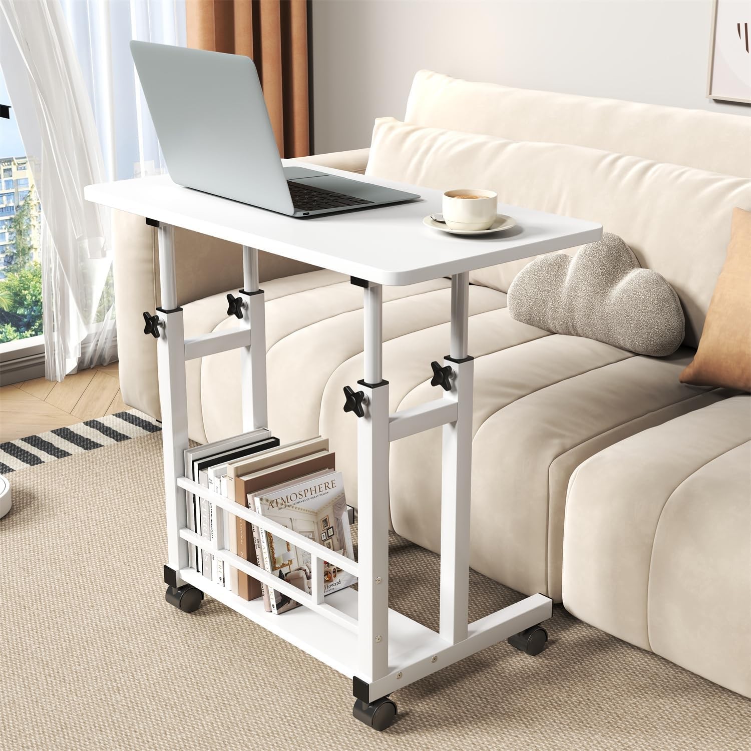 Portable Mobile Computer Standing Laptop Desk Rolling Adjustable Height on Wheel