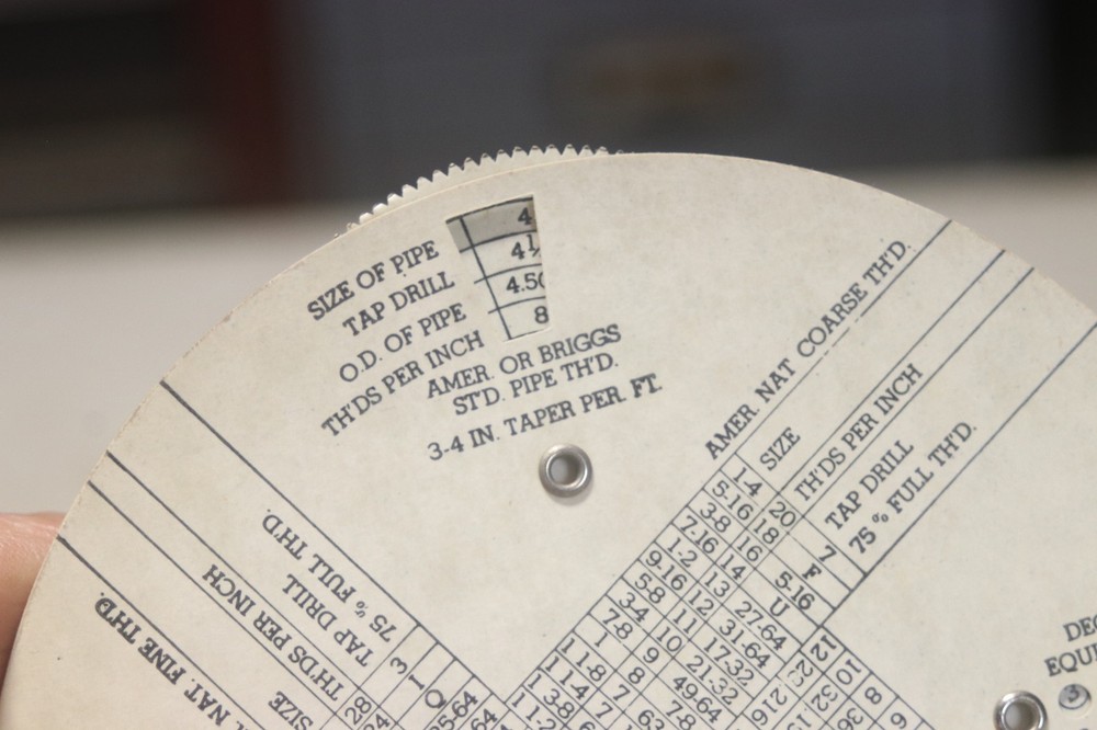 Vintage Derck's Gauge Dial Drill Sizes Threads Tapers & Angles