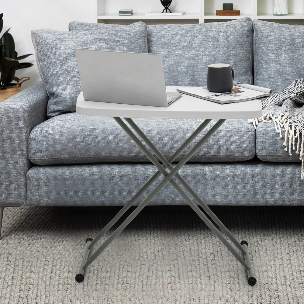 White Folding TV Tray Portable Adjustable Height Sofa Bed Side Table Dinner Desk