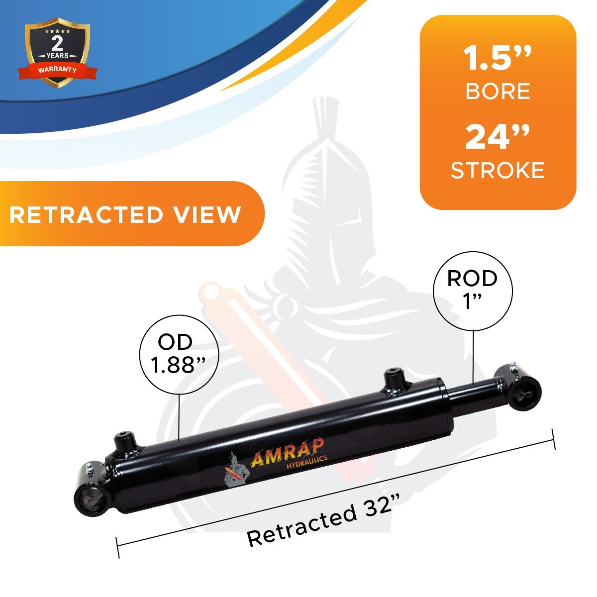 1.5x24 Hydraulic Cylinder-1.5" Bore, 24" Stroke -Welded Cross Tube Cylinder(new)