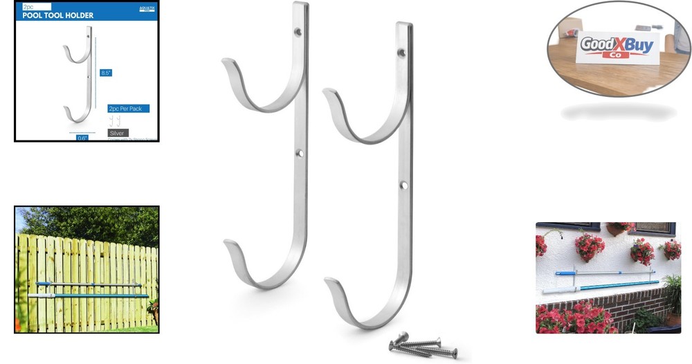 Aluminium Pool Pole & Garden Tool Hanger Set 2 Pack Wall Mount Rustproof Black