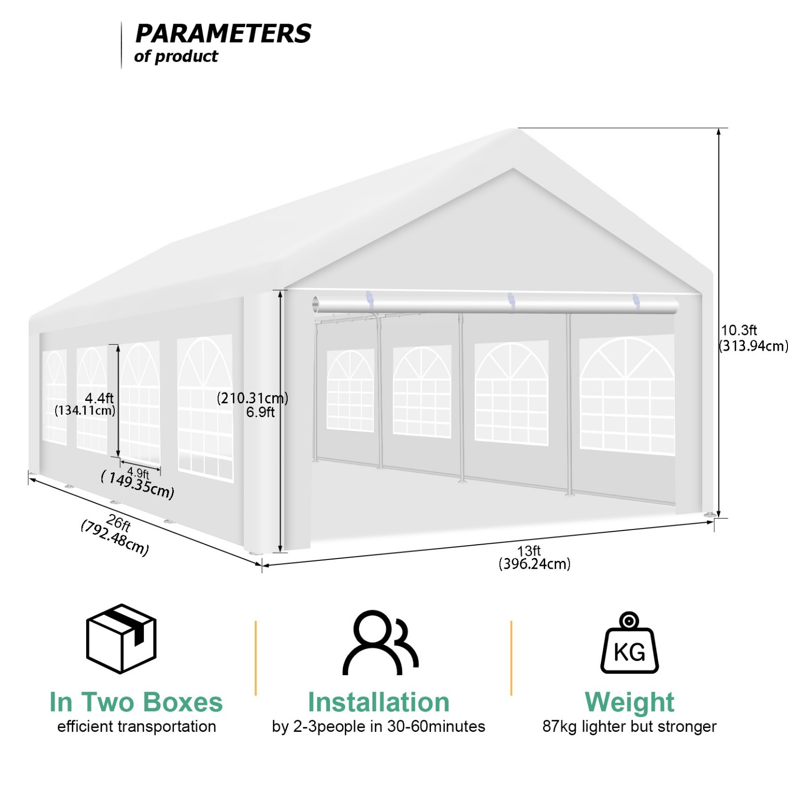 13'x26' Heavy Duty Wedding Party Tent Outdoor Gazebo Canopy Tent Removable Walls