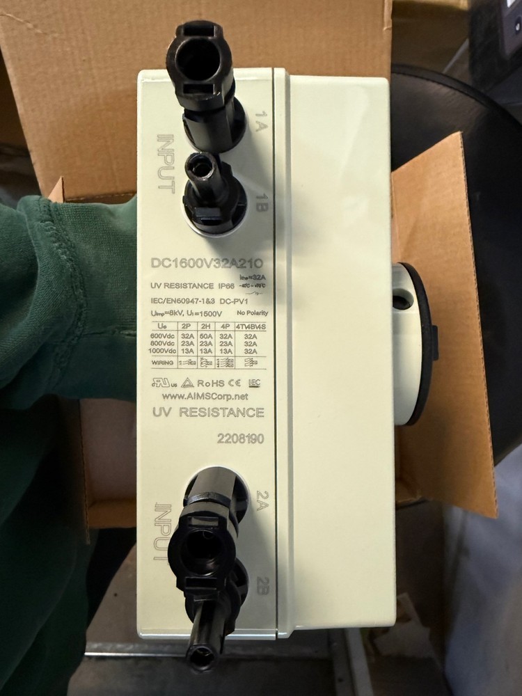 AIMS Power DC1600V32A2IO Solar PV DC Disconnect Switch