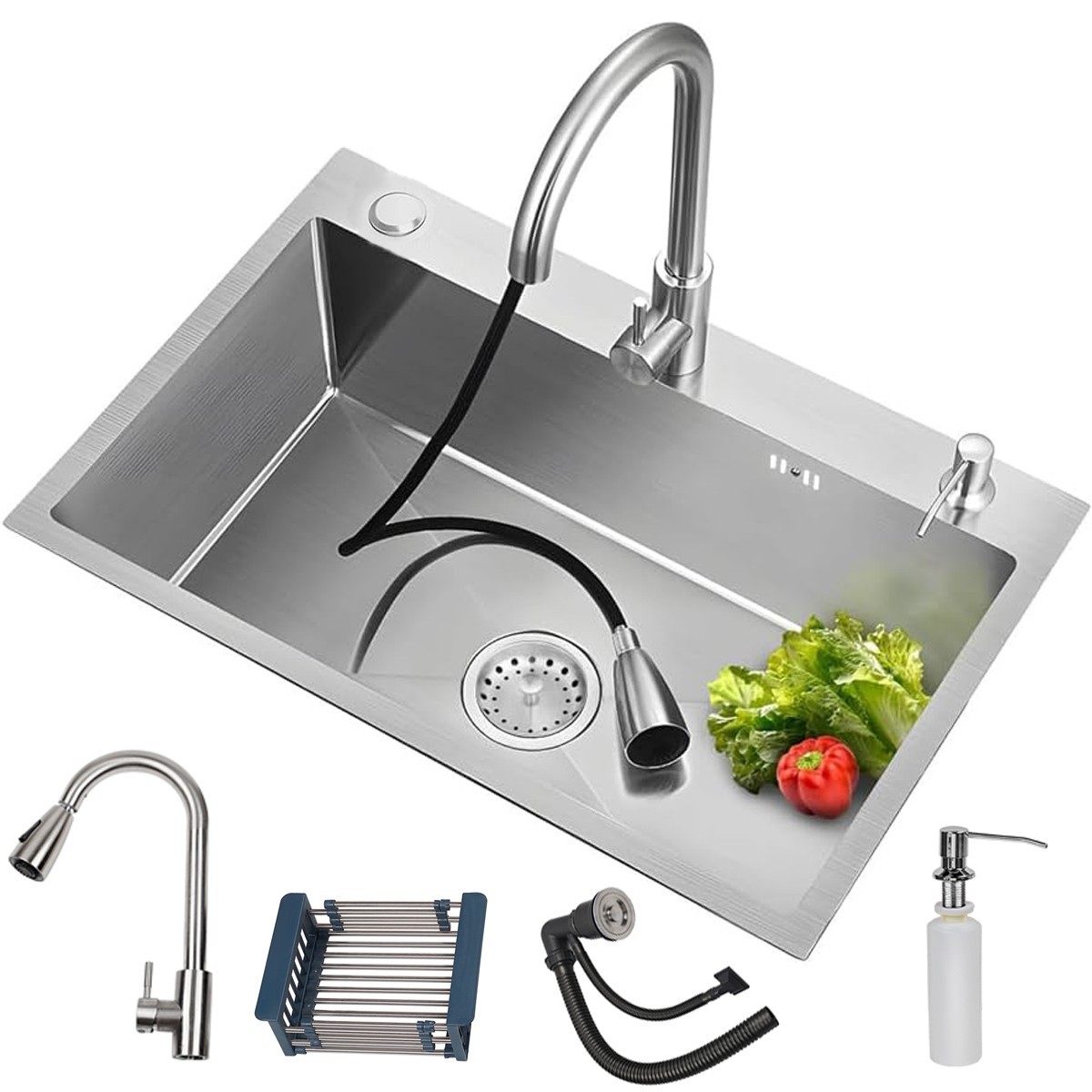 Kitchen Sink 23X17X8" Drop-in Stainless Steel Single Bowl Top Mount w/Faucet