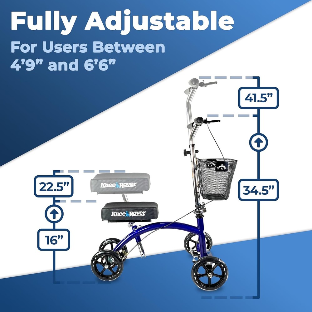 Knee Scooter Steerable Foldable Blue with Basket