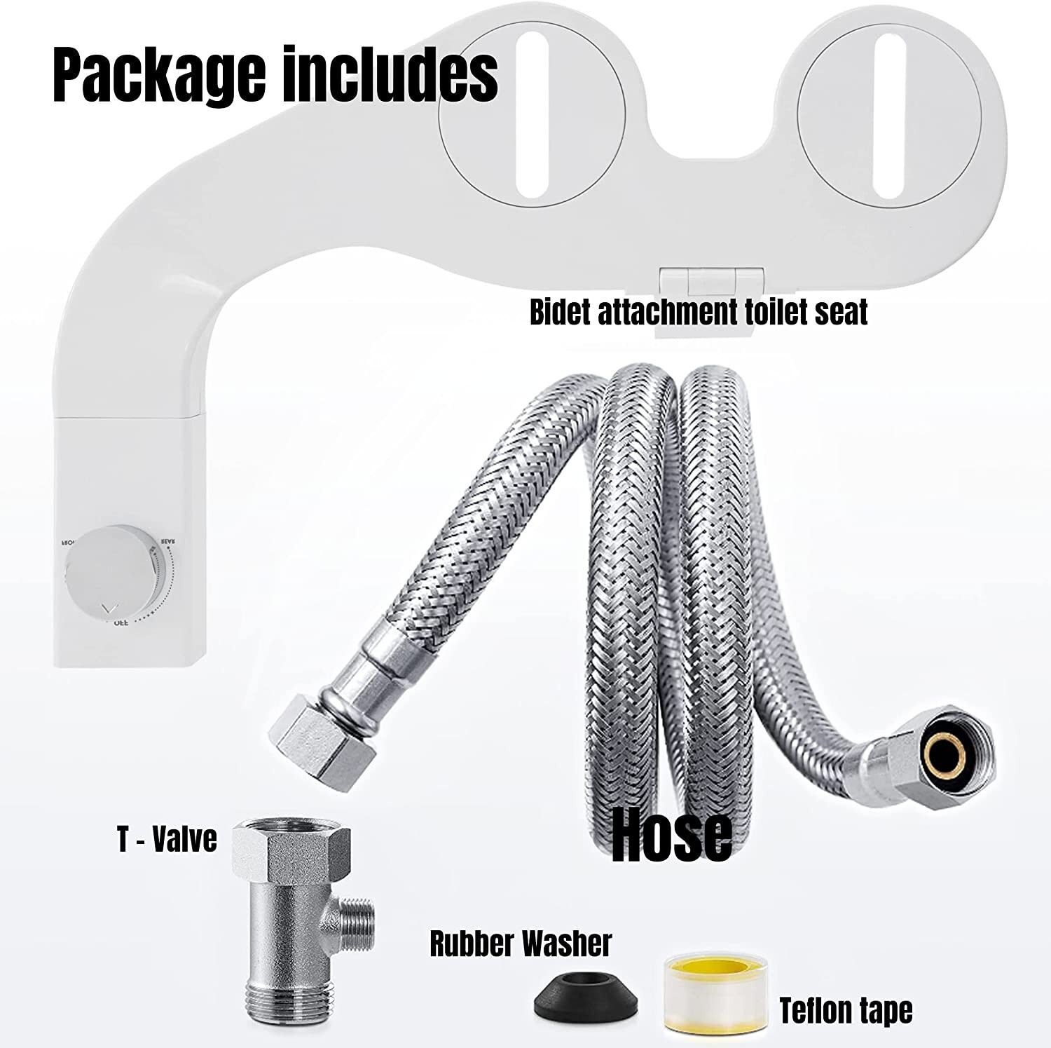 Toilet Bidet Dual Nozzle Left and Right Hand Side Convertible, 3 Color knobs