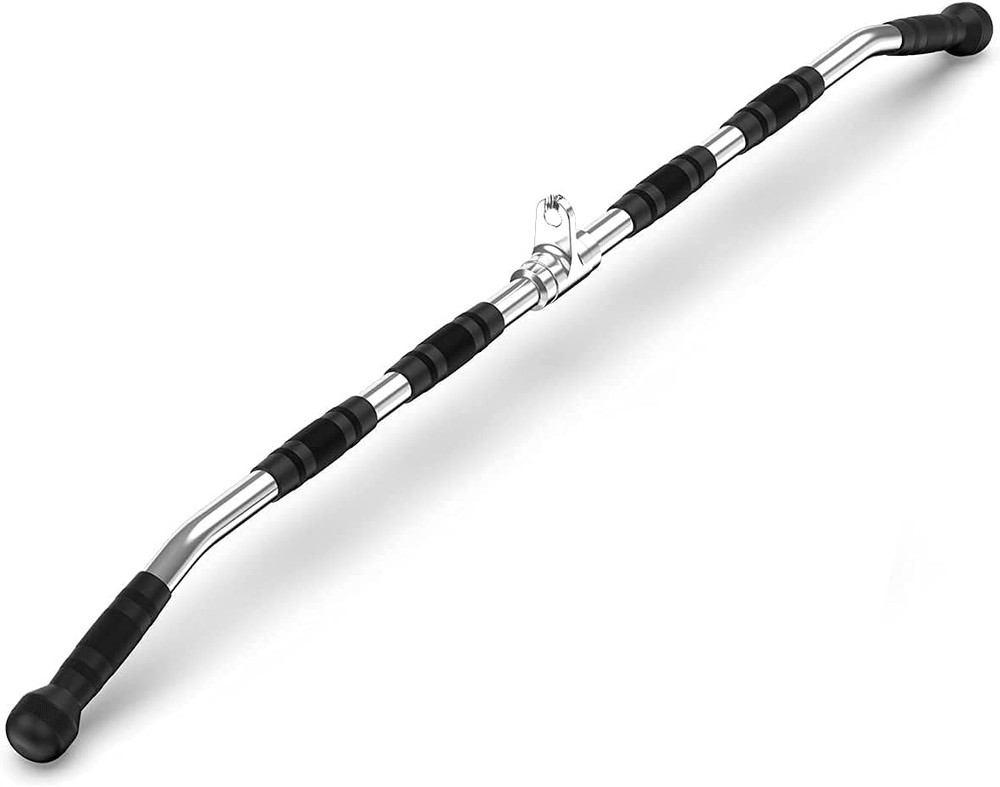 LAT Bar Cable Attachment with Rubber Handgrips, Deluxe Heavy Duty Solid Curl Bar