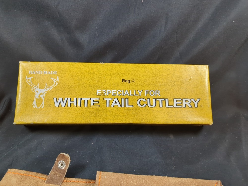 White Tail Cutlery Fixed Blade Knife Leather Sheath Torched Bone Handle Spikes