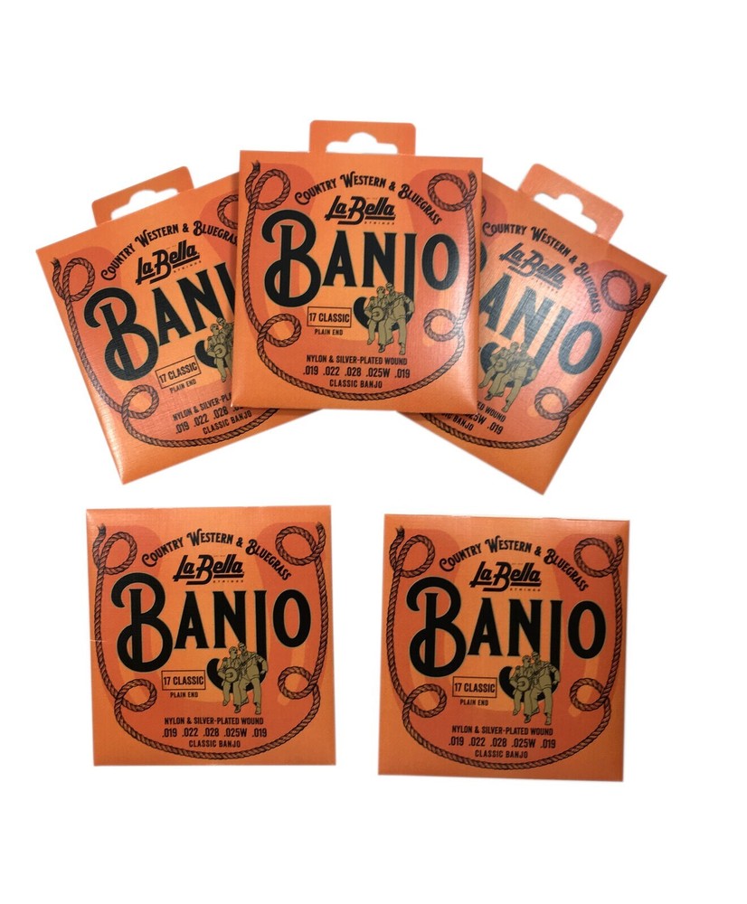 La Bella Banjo Strings - 5 Pack - 17 Classic Nylon & Silver Plated Wound