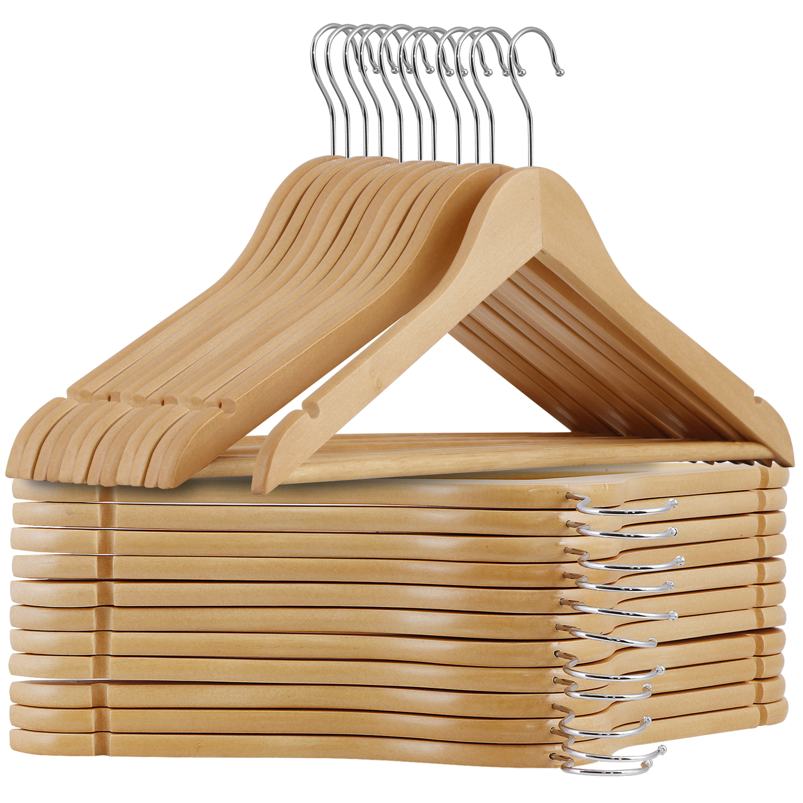 50 Pack Clothes Hangers Premium Natural Finish Suit Pant Dress Coat Hangers Wood