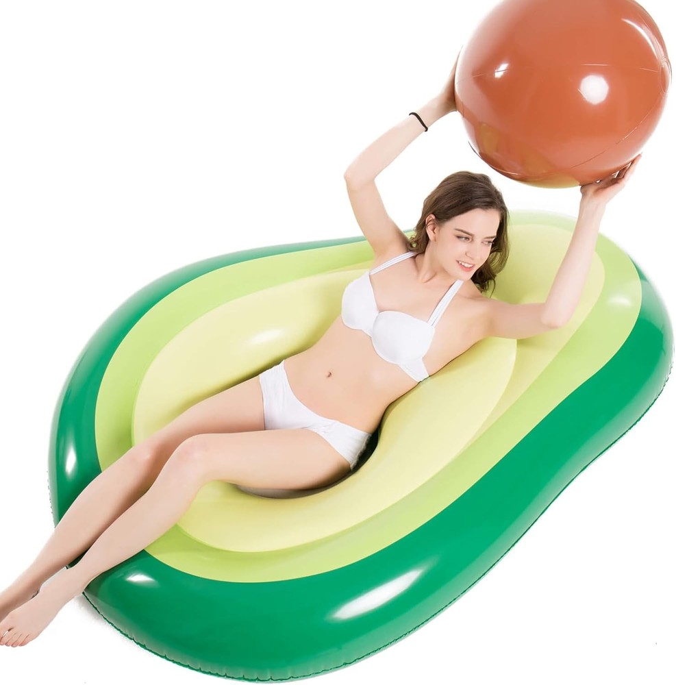 Inflatable Avocado Pool Float Floatie with Ball Water Fun Large Blow Up Summe...