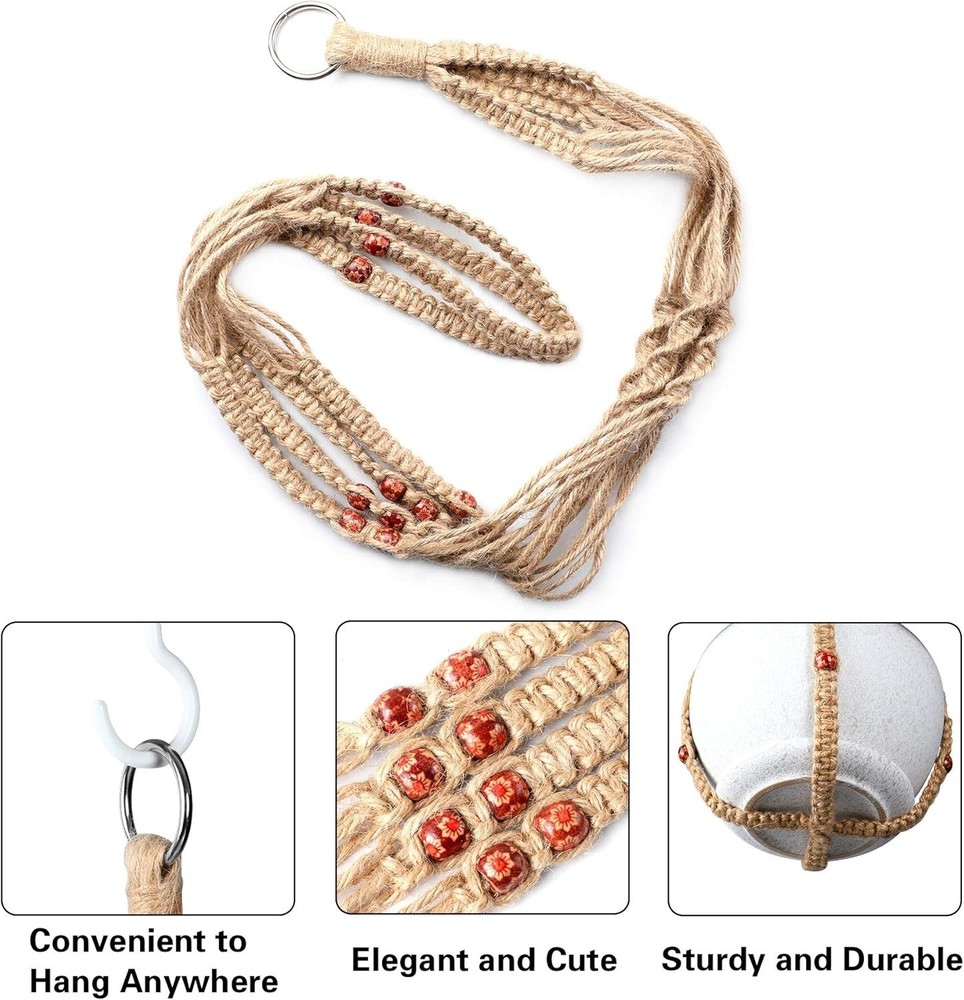 Weather-Resistant Macrame Plant Holders - Stylish 2-Piece Set with Hooks