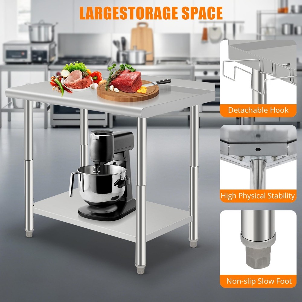 Stainless Steel Work Table 36x24 Inch Commercial Kitchen Prep Table Kitchen