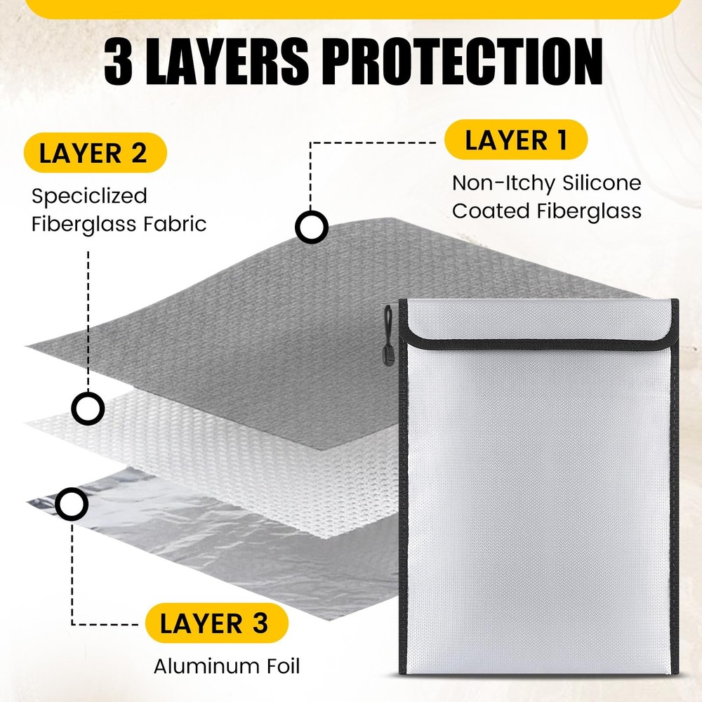 Relaxweex 3 Pack Fireproof Waterproof Document Bag (2000℉) Fire Proof Money B...
