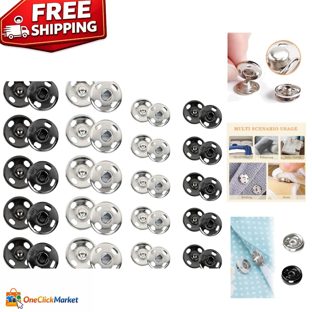 Versatile Sewing Snaps Kit - 120 Durable 8mm & 10mm Buttons in Black & Silver