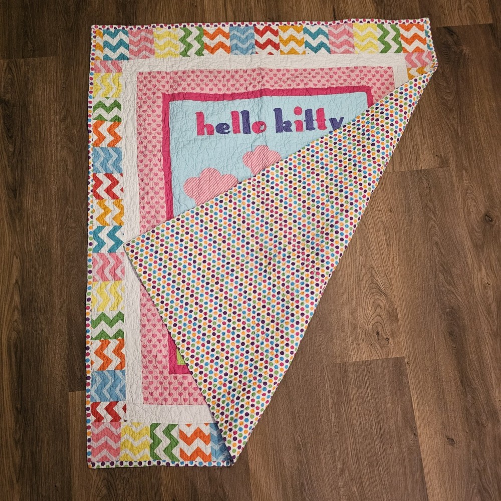 Hello Kitty handmade reversible quilt colorful NWOT
